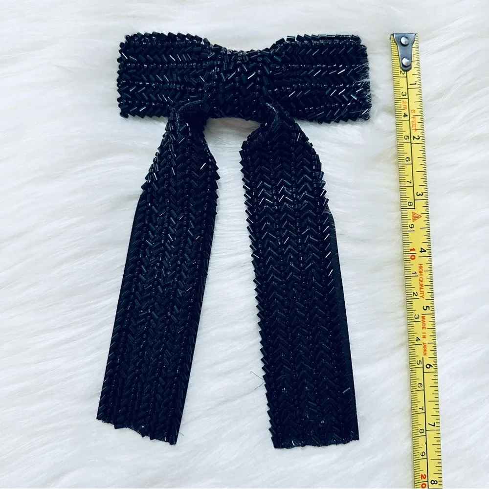 SPARKLING BEADED BOW HAIR CLIPS ACCESSORIES-NEW-BLACK